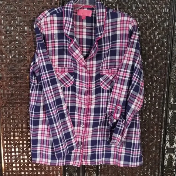 Victoria's Secret PJ Set Size L Flannel Pink Purple Pockets On Top - Picture 3 of 10